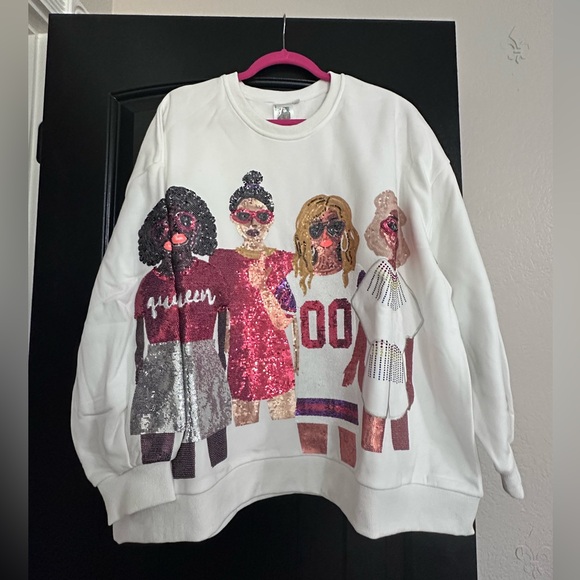 QUEEN OF SPARKLES Tops - QUEEN OF SPARKLES White Sweatshirt with Colorful Design
